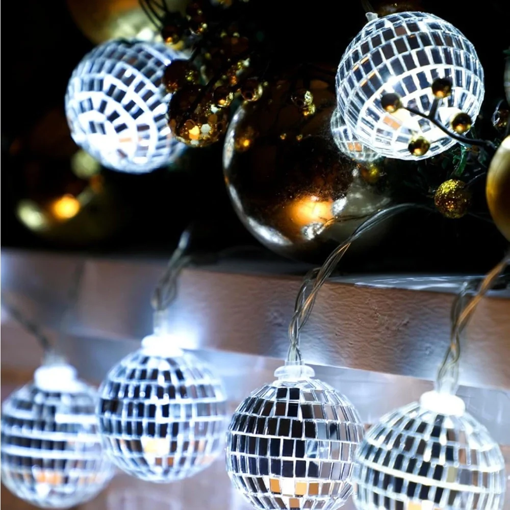 Christian Siriano Led Silver Disco Ball String Lights with 10 Bulbs NWT